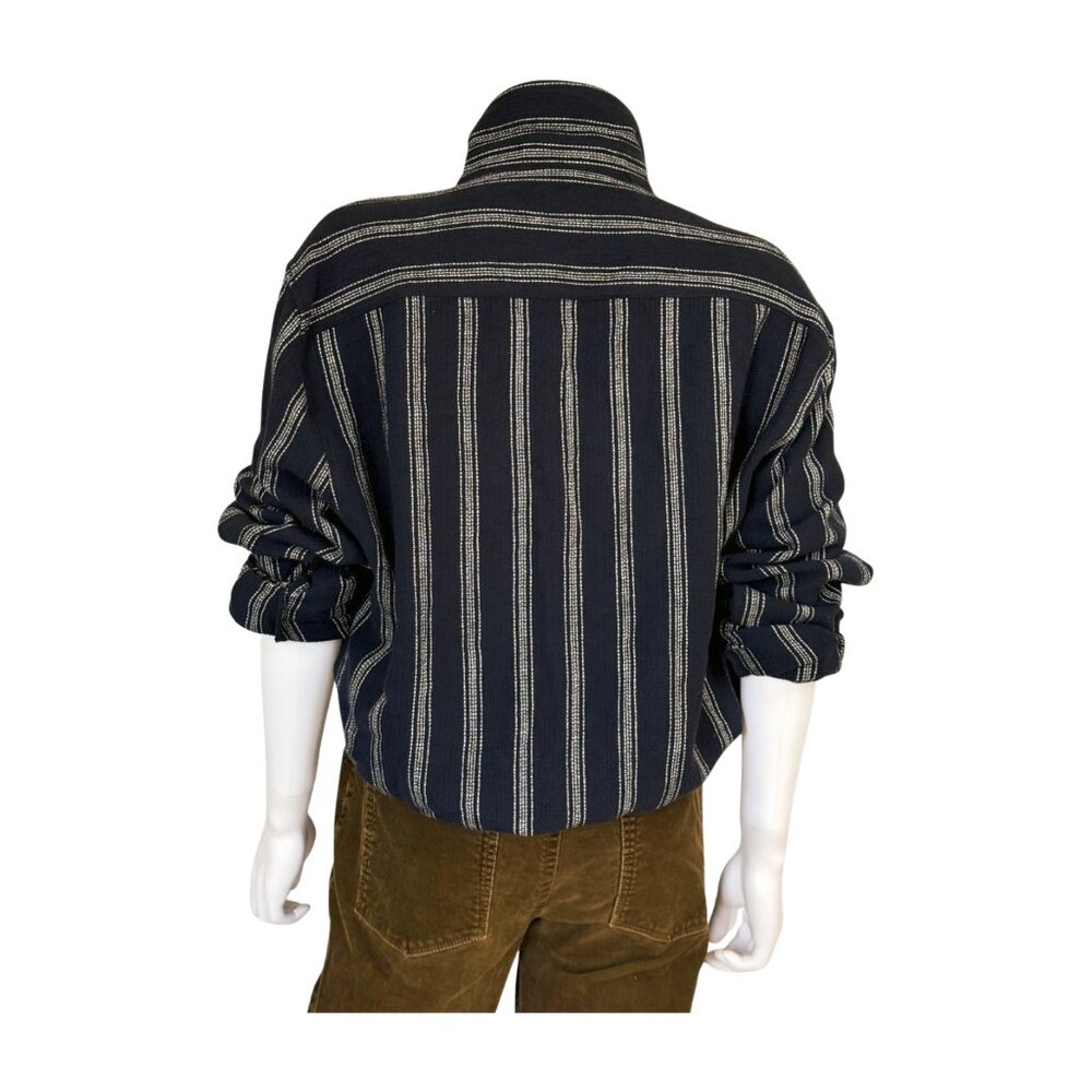 Zara Navy Blue Striped Cotton Button-Up Blouse | Oversized Fit | USA XL - Picture 5 of 10
